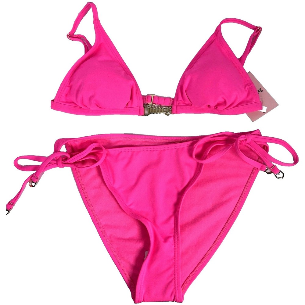 Juicy Couture Bikini 2 Piece Set Womens Medium Pink Triangle Top Side Tie Bottom